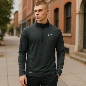 NIKE Dri Fit Pullover Men's XL Charcoal 1/4 Zip Reflective Running Waffle Knit